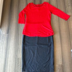 Vince Camuto skirt and Express shirt outfit